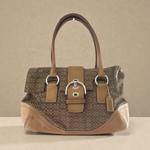 Authentic Coach Signature Canvas Leather Tote Shoulder Bag Brown